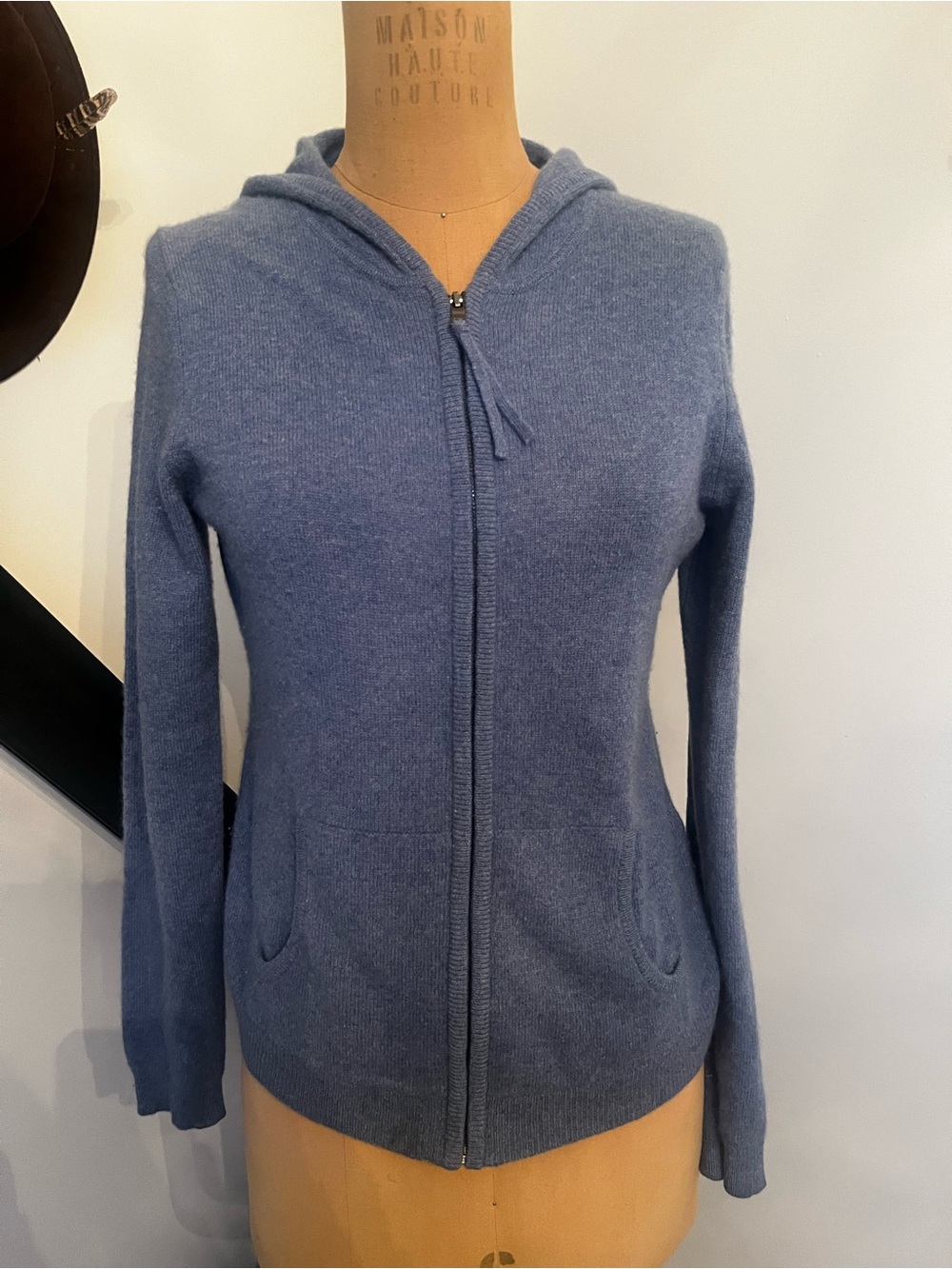 Lord & Taylor Blue Cashmere Zip Hoodie